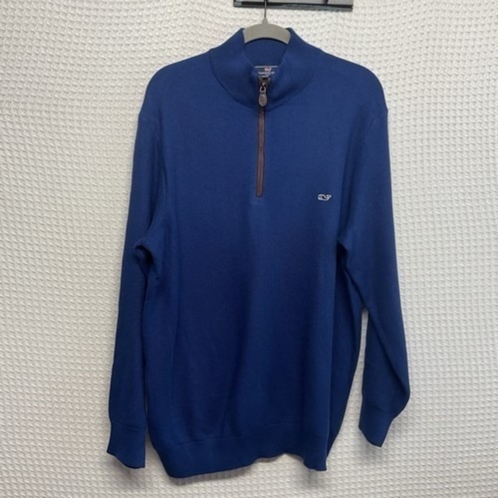 Vineyard Vines Blue 1/4 Zip MockNeck Sweater Pullover Men XL India Cotton/Acryli